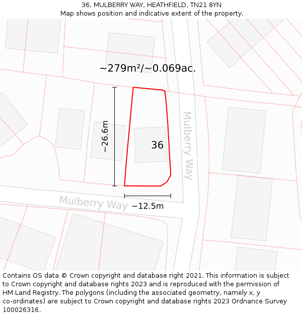 36, MULBERRY WAY, HEATHFIELD, TN21 8YN: Plot and title map