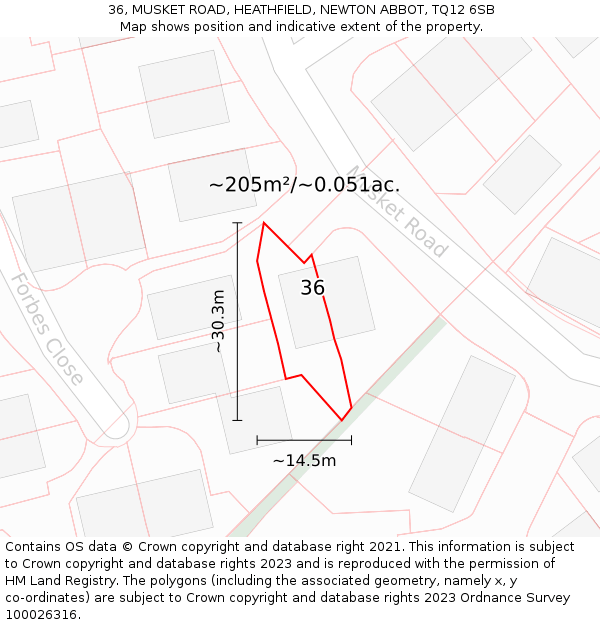 36, MUSKET ROAD, HEATHFIELD, NEWTON ABBOT, TQ12 6SB: Plot and title map