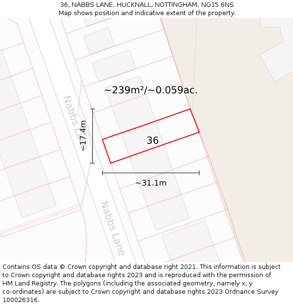 36, NABBS LANE, HUCKNALL, NOTTINGHAM, NG15 6NS: Plot and title map