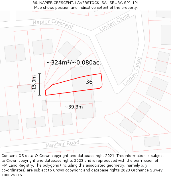 36, NAPIER CRESCENT, LAVERSTOCK, SALISBURY, SP1 1PL: Plot and title map