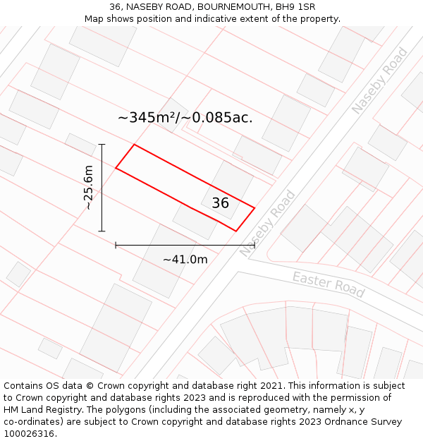36, NASEBY ROAD, BOURNEMOUTH, BH9 1SR: Plot and title map