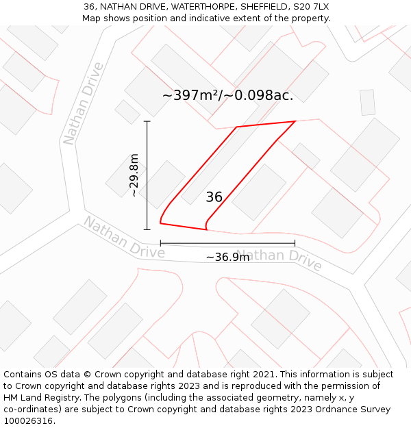 36, NATHAN DRIVE, WATERTHORPE, SHEFFIELD, S20 7LX: Plot and title map