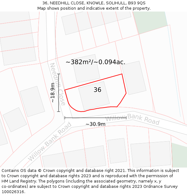 36, NEEDHILL CLOSE, KNOWLE, SOLIHULL, B93 9QS: Plot and title map