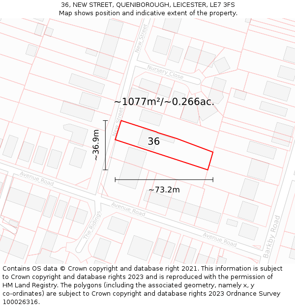 36, NEW STREET, QUENIBOROUGH, LEICESTER, LE7 3FS: Plot and title map