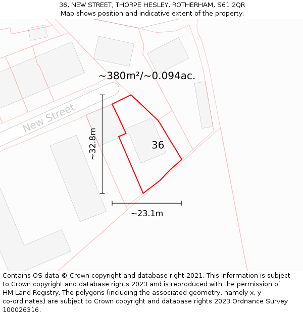 36, NEW STREET, THORPE HESLEY, ROTHERHAM, S61 2QR: Plot and title map