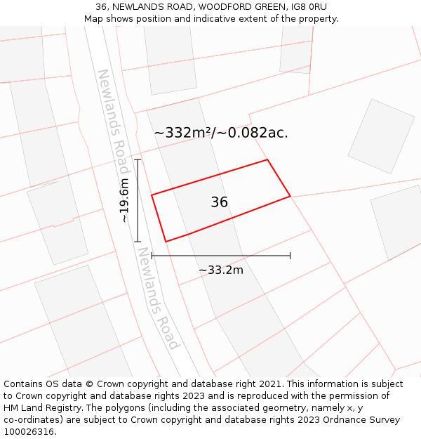 36, NEWLANDS ROAD, WOODFORD GREEN, IG8 0RU: Plot and title map
