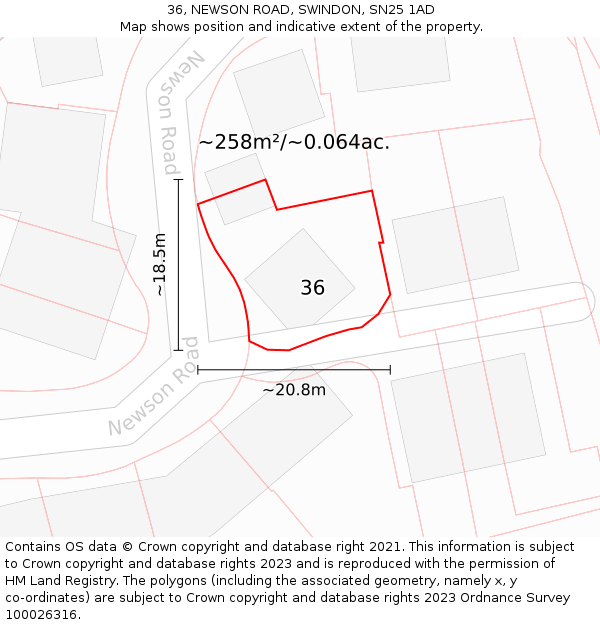 36, NEWSON ROAD, SWINDON, SN25 1AD: Plot and title map