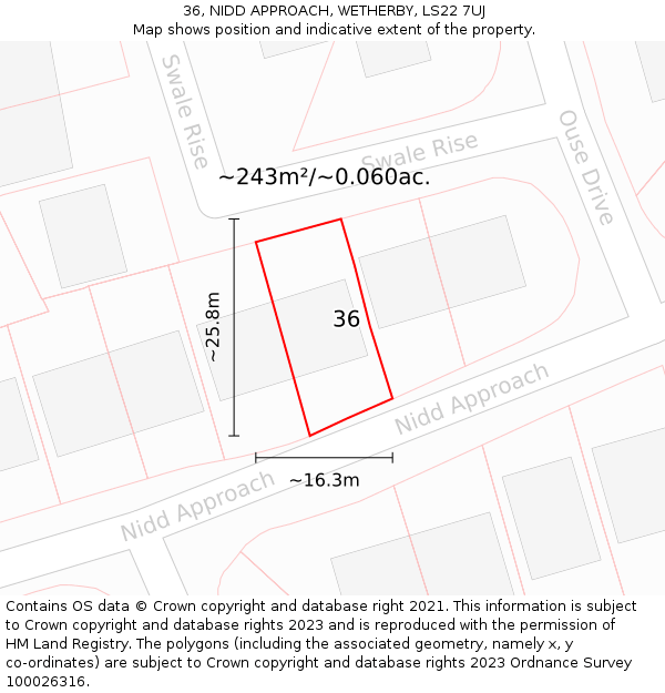 36, NIDD APPROACH, WETHERBY, LS22 7UJ: Plot and title map