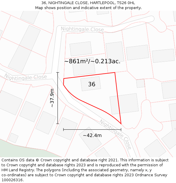 36, NIGHTINGALE CLOSE, HARTLEPOOL, TS26 0HL: Plot and title map