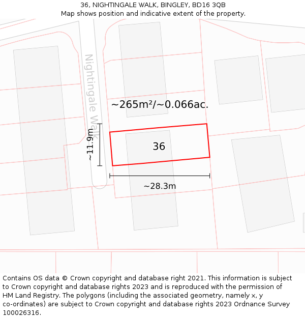 36, NIGHTINGALE WALK, BINGLEY, BD16 3QB: Plot and title map