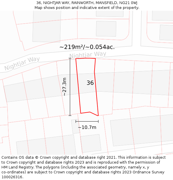 36, NIGHTJAR WAY, RAINWORTH, MANSFIELD, NG21 0WJ: Plot and title map