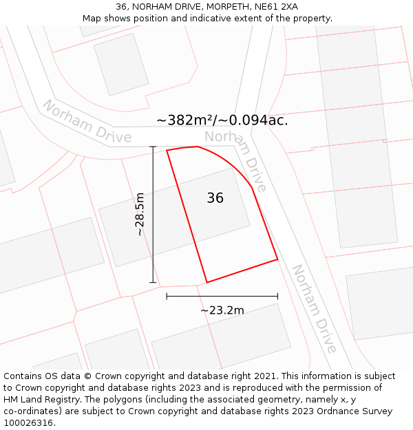 36, NORHAM DRIVE, MORPETH, NE61 2XA: Plot and title map