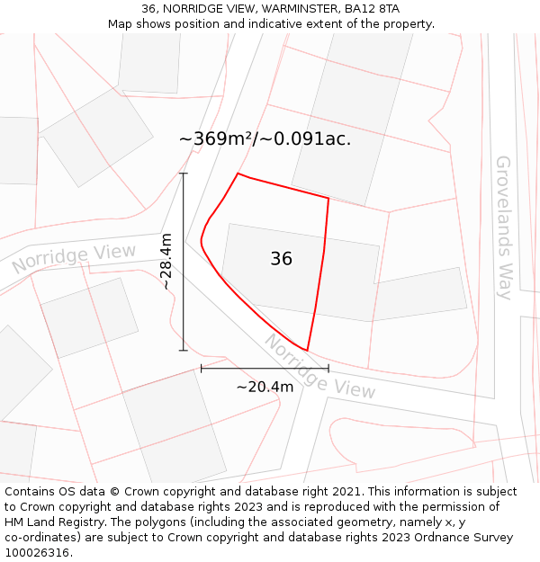 36, NORRIDGE VIEW, WARMINSTER, BA12 8TA: Plot and title map