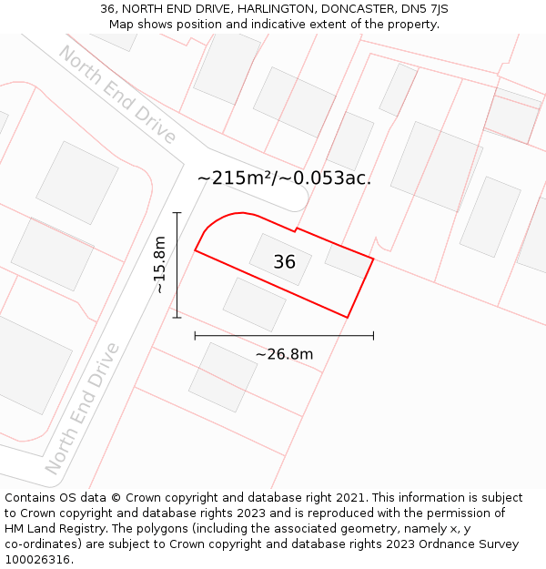 36, NORTH END DRIVE, HARLINGTON, DONCASTER, DN5 7JS: Plot and title map