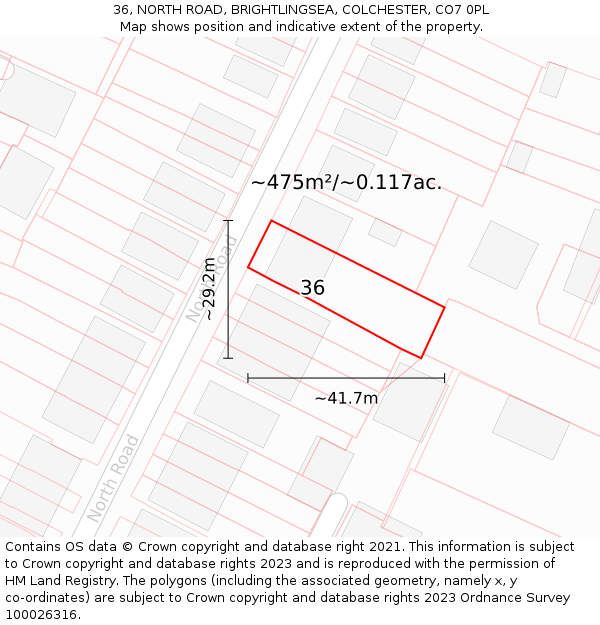 36, NORTH ROAD, BRIGHTLINGSEA, COLCHESTER, CO7 0PL: Plot and title map