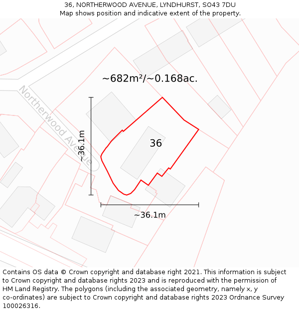 36, NORTHERWOOD AVENUE, LYNDHURST, SO43 7DU: Plot and title map