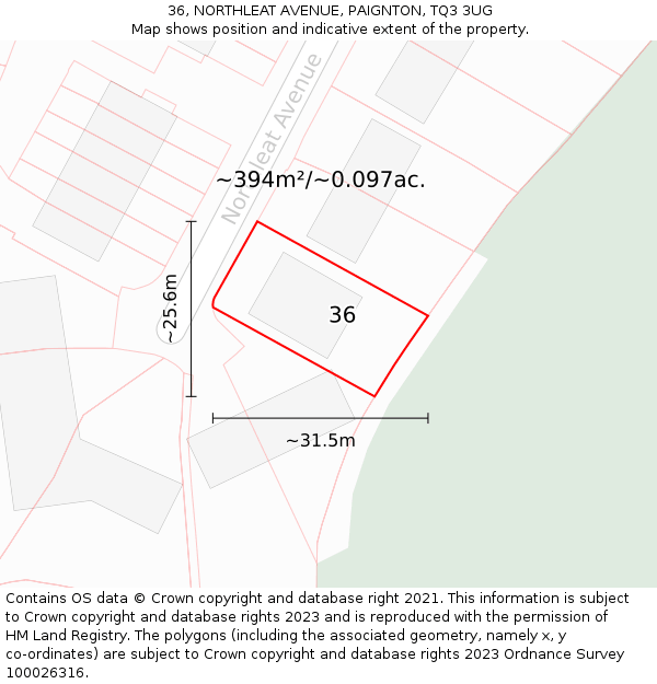 36, NORTHLEAT AVENUE, PAIGNTON, TQ3 3UG: Plot and title map