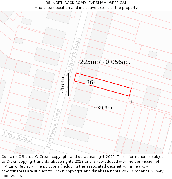 36, NORTHWICK ROAD, EVESHAM, WR11 3AL: Plot and title map