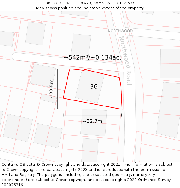 36, NORTHWOOD ROAD, RAMSGATE, CT12 6RX: Plot and title map