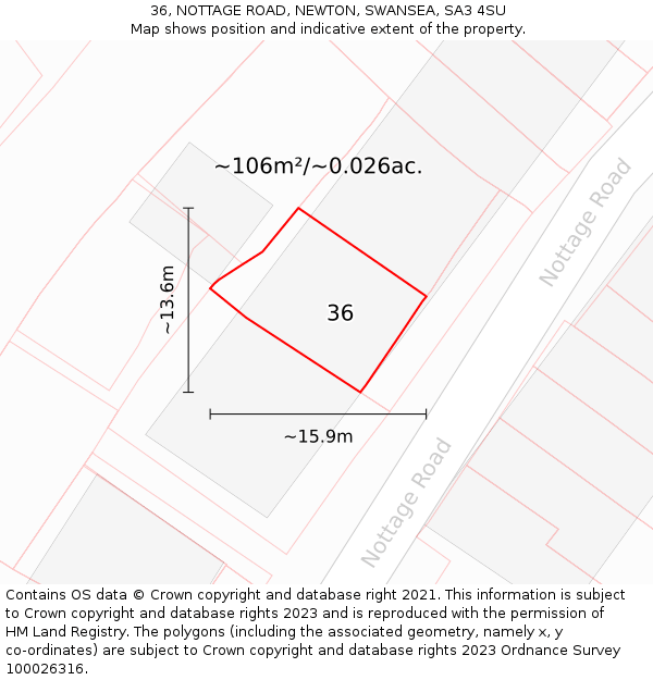 36, NOTTAGE ROAD, NEWTON, SWANSEA, SA3 4SU: Plot and title map