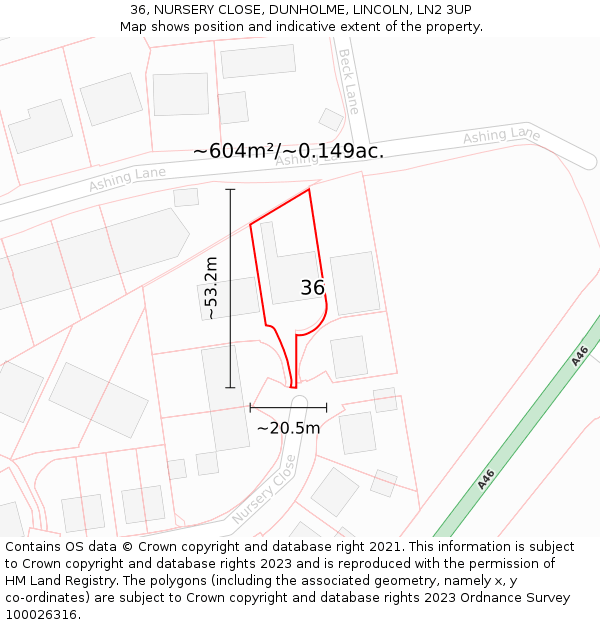 36, NURSERY CLOSE, DUNHOLME, LINCOLN, LN2 3UP: Plot and title map