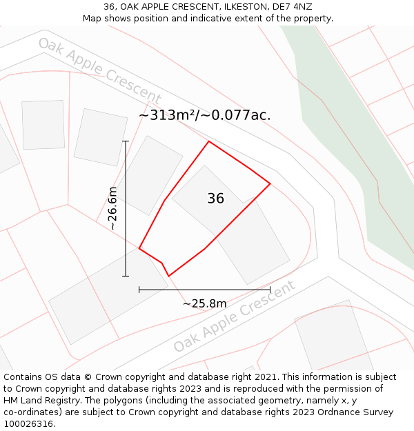 36, OAK APPLE CRESCENT, ILKESTON, DE7 4NZ: Plot and title map