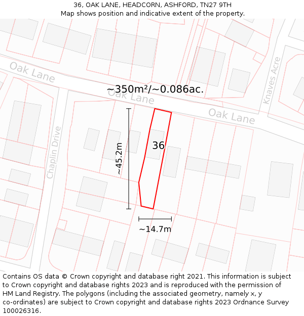 36, OAK LANE, HEADCORN, ASHFORD, TN27 9TH: Plot and title map