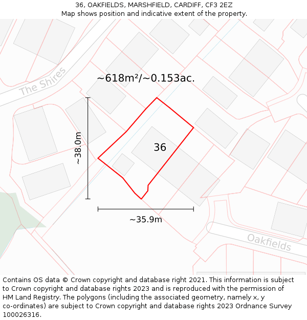 36, OAKFIELDS, MARSHFIELD, CARDIFF, CF3 2EZ: Plot and title map