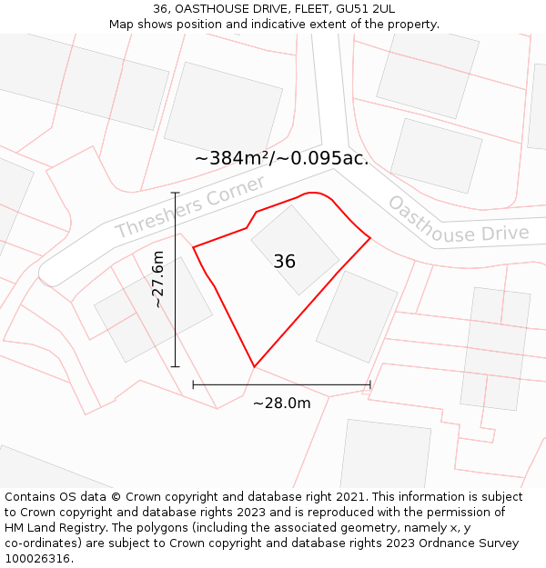 36, OASTHOUSE DRIVE, FLEET, GU51 2UL: Plot and title map