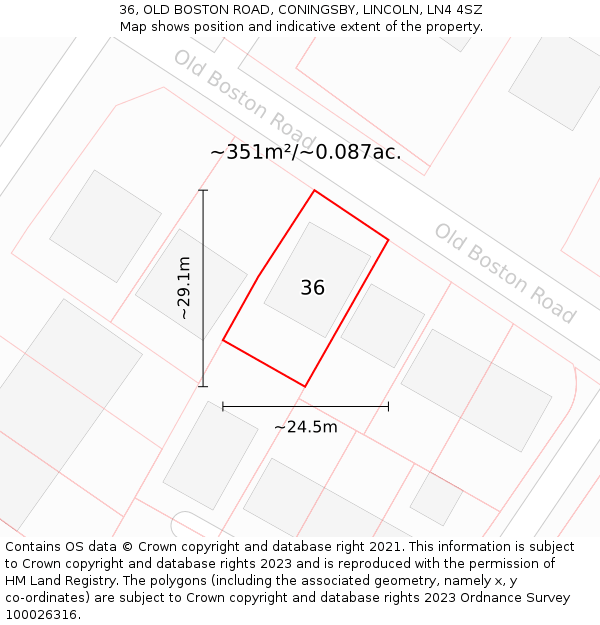 36, OLD BOSTON ROAD, CONINGSBY, LINCOLN, LN4 4SZ: Plot and title map