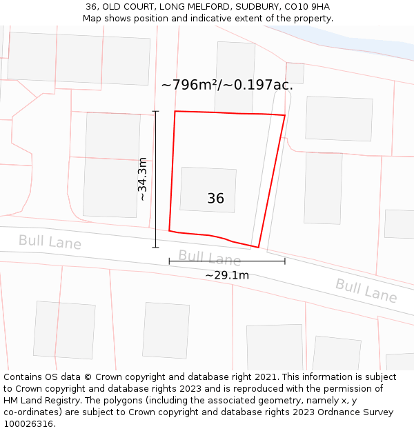 36, OLD COURT, LONG MELFORD, SUDBURY, CO10 9HA: Plot and title map