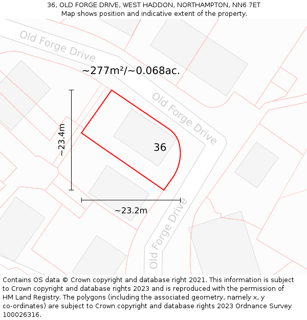 36, OLD FORGE DRIVE, WEST HADDON, NORTHAMPTON, NN6 7ET: Plot and title map