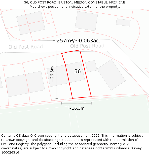 36, OLD POST ROAD, BRISTON, MELTON CONSTABLE, NR24 2NB: Plot and title map