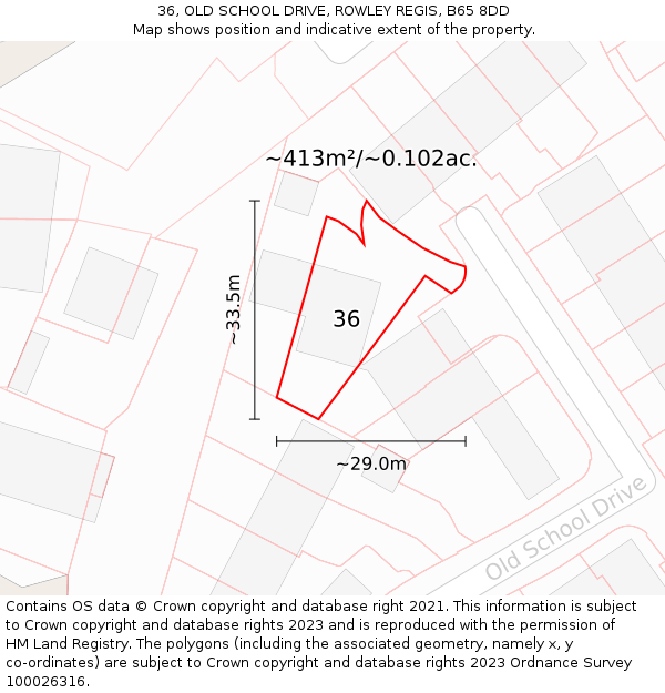 36, OLD SCHOOL DRIVE, ROWLEY REGIS, B65 8DD: Plot and title map