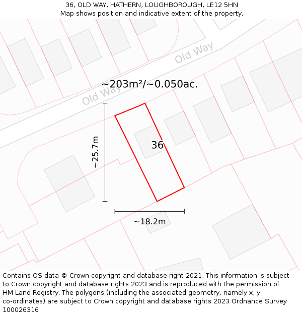 36, OLD WAY, HATHERN, LOUGHBOROUGH, LE12 5HN: Plot and title map