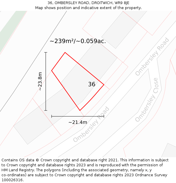 36, OMBERSLEY ROAD, DROITWICH, WR9 8JE: Plot and title map