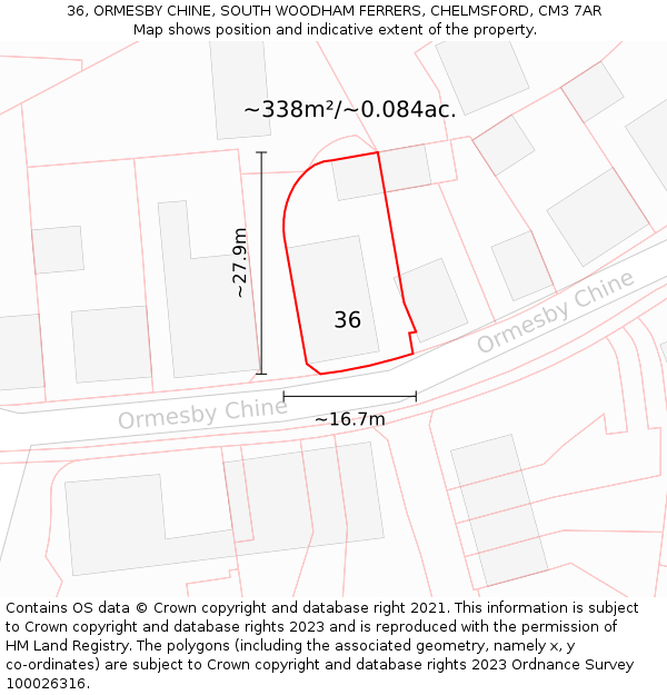 36, ORMESBY CHINE, SOUTH WOODHAM FERRERS, CHELMSFORD, CM3 7AR: Plot and title map