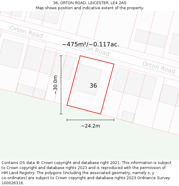 36, ORTON ROAD, LEICESTER, LE4 2AS: Plot and title map