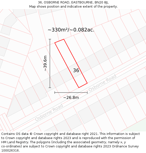 36, OSBORNE ROAD, EASTBOURNE, BN20 8JL: Plot and title map