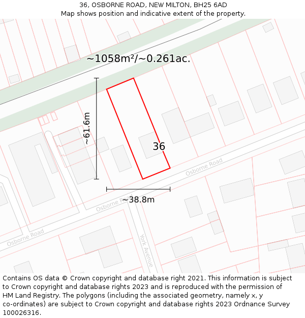 36, OSBORNE ROAD, NEW MILTON, BH25 6AD: Plot and title map