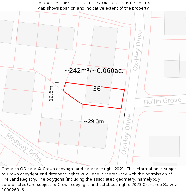 36, OX HEY DRIVE, BIDDULPH, STOKE-ON-TRENT, ST8 7EX: Plot and title map