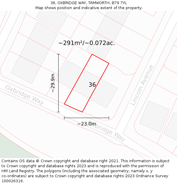 36, OXBRIDGE WAY, TAMWORTH, B79 7YL: Plot and title map