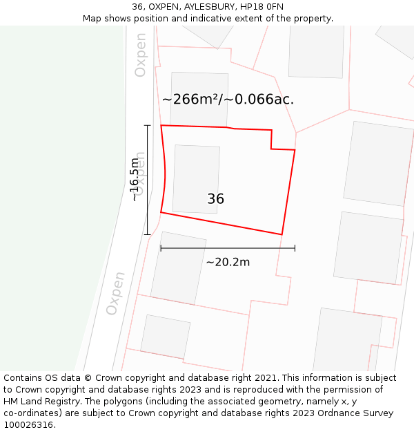 36, OXPEN, AYLESBURY, HP18 0FN: Plot and title map