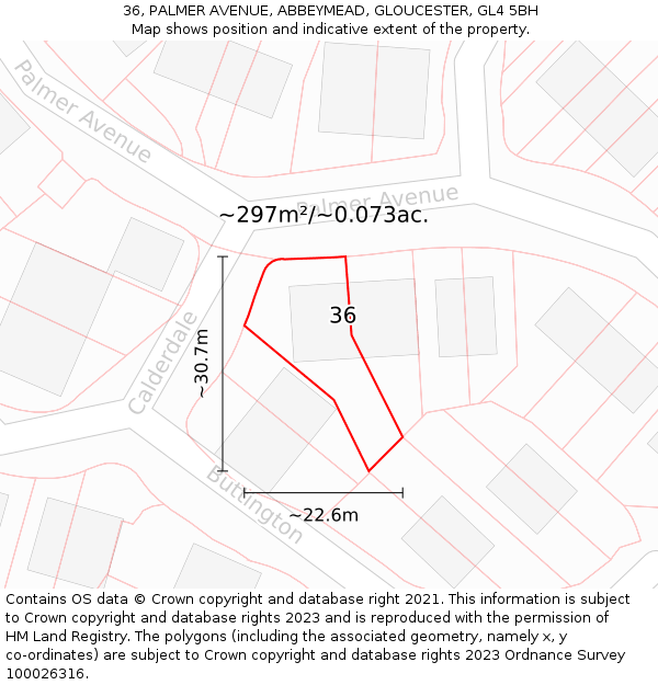 36, PALMER AVENUE, ABBEYMEAD, GLOUCESTER, GL4 5BH: Plot and title map