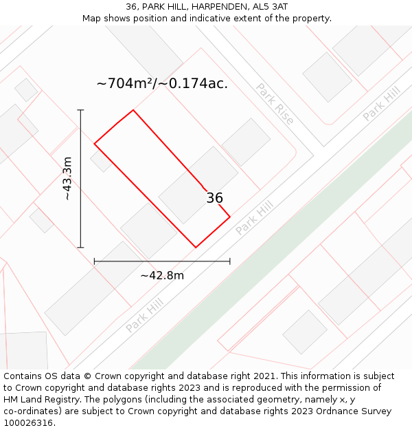 36, PARK HILL, HARPENDEN, AL5 3AT: Plot and title map
