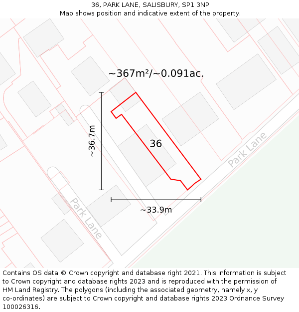 36, PARK LANE, SALISBURY, SP1 3NP: Plot and title map