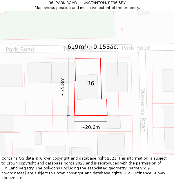 36, PARK ROAD, HUNSTANTON, PE36 5BY: Plot and title map