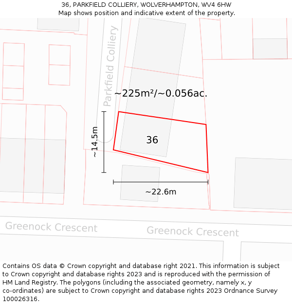 36, PARKFIELD COLLIERY, WOLVERHAMPTON, WV4 6HW: Plot and title map