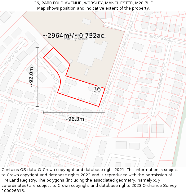 36, PARR FOLD AVENUE, WORSLEY, MANCHESTER, M28 7HE: Plot and title map
