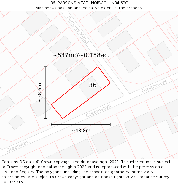 36, PARSONS MEAD, NORWICH, NR4 6PG: Plot and title map